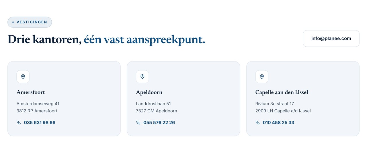 Amersfoort, Apeldoorn en Capelle aan den IJssel op de nieuwe website van Planee Group