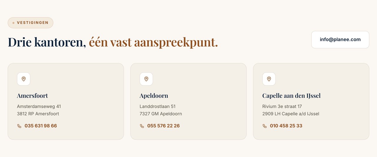 Amersfoort, Apeldoorn en Capelle aan den IJssel op de nieuwe website van Planee Group
