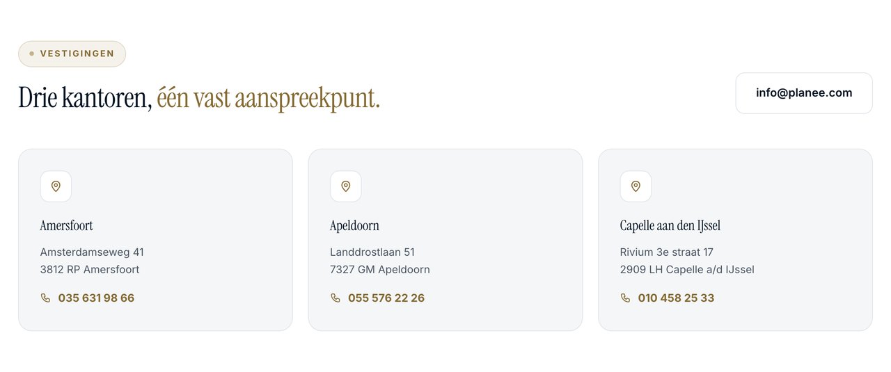 Amersfoort, Apeldoorn en Capelle aan den IJssel op de nieuwe website van Planee Group